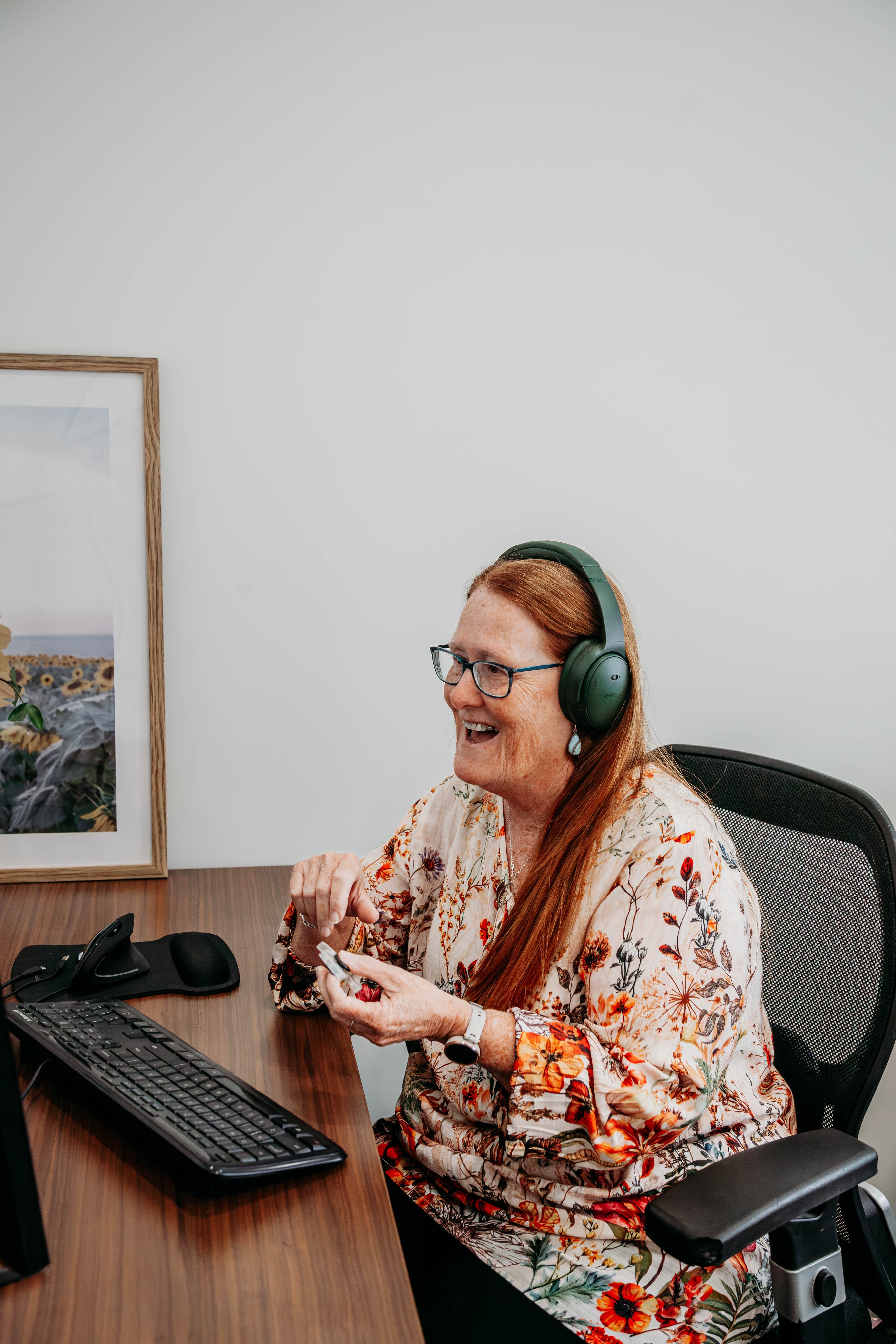 Patti Dainton in a telehealth session at the Brisbane clinic